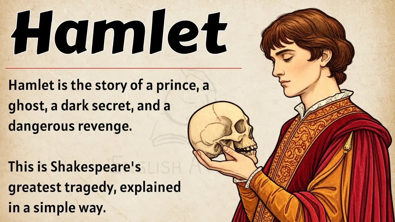 Video cover for Hamlet Full Story | Shakespeare’s Greatest Tragedy Explained Simply | Learn English Through Story ✅️
